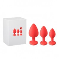 Anal Plug 3 pc Set w/ Red Heart Jewels Silicone 